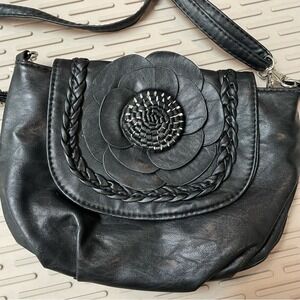 Unbranded Flower Crossbody Bag Women Small‎ Black Boho 3D Floral Braided